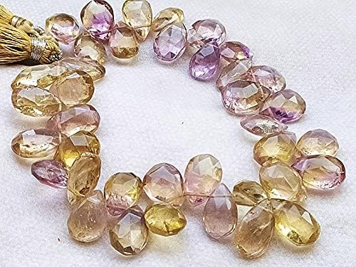 8 inch Strand of Natural Ametrine 12.15mm pear Faceted briolette Beads for DIY Jewelry Making. |BRIO_00373