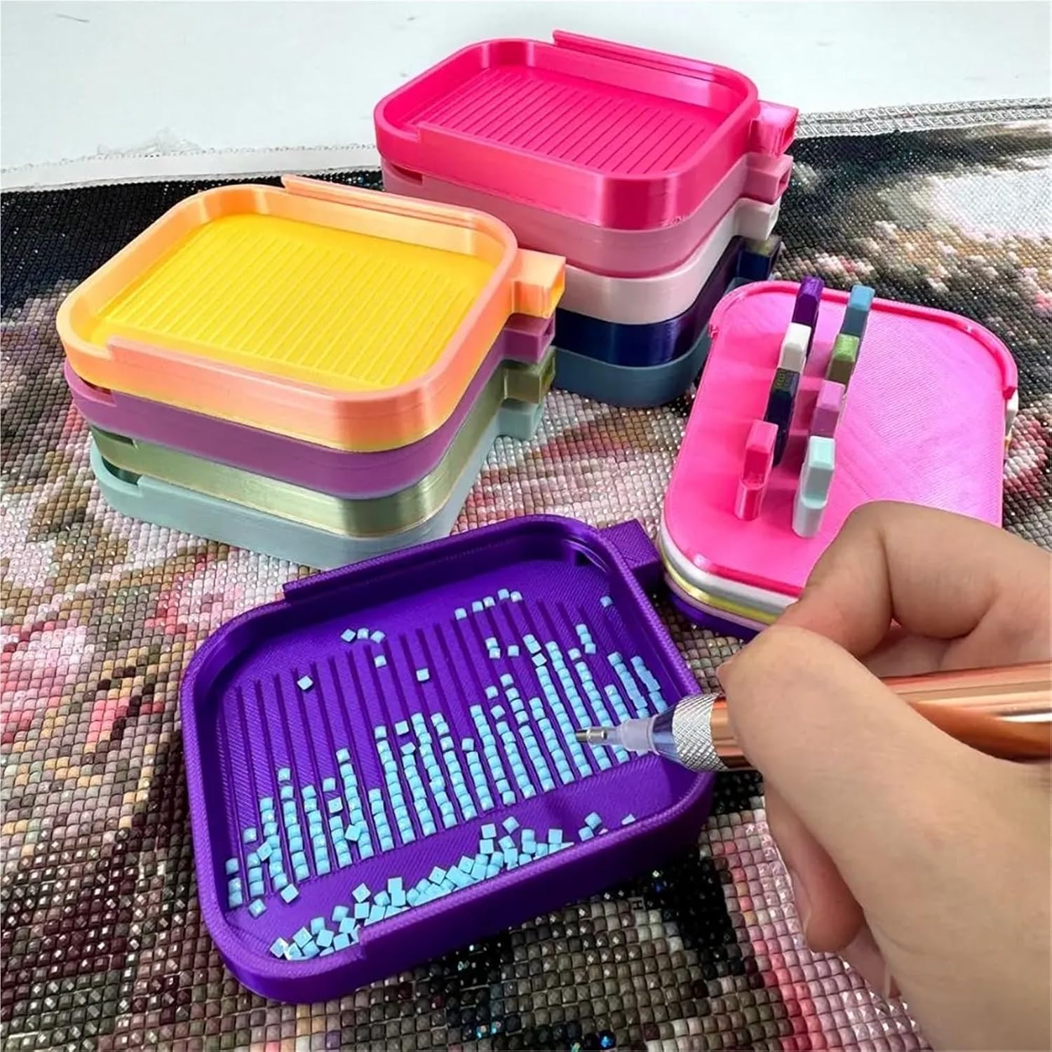 4/10pcs DIY Craft Large Diamond Painting Tray Capacity Beading Plates Beads Sorting Storage Embroidery with Cover(C,10pcs)