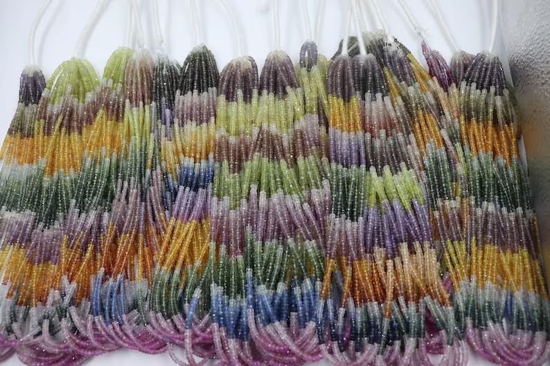 AAA+ Multi Sapphire Faceted Rondelle Beads 3.5MM Multi Rainboew Sapphire Beads for Jewelry Making