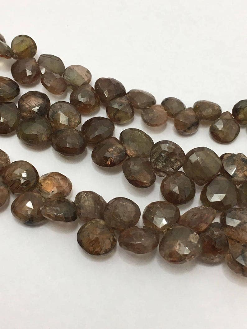 8 inch Strand of Natural Andalusite 5.5-6.5mm Heart Faceted briolette Beads for DIY Jewelry Making. |BRIO_00400