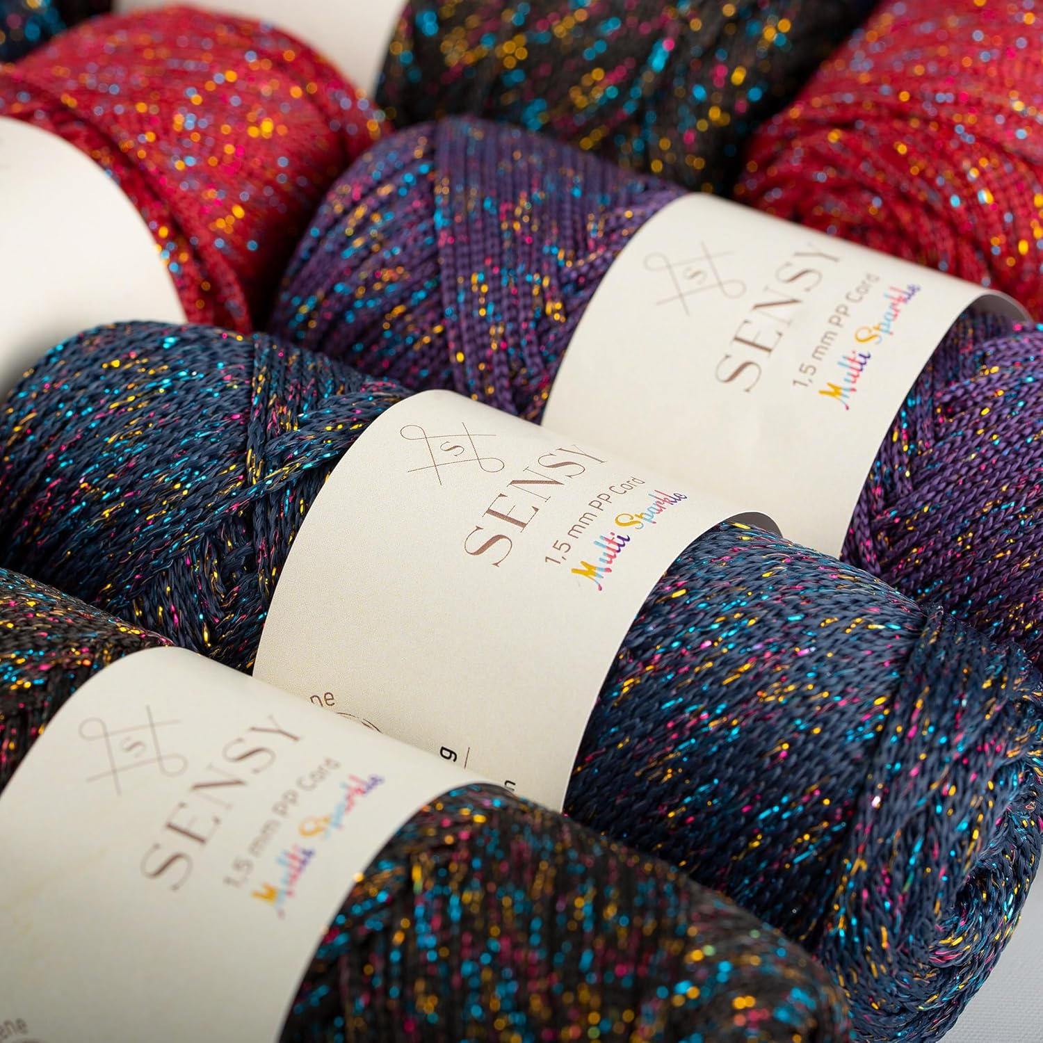 10 Skeins of Sensy 1.5mm 164 Yards Sparkle Polyester Rope 90% Polypropylene 10% Polyester Cord Macrame Cord Crochet Bag Cord Macrame Rope Crochet Thread Gift for Knitter (Anthracite Multi Sparkle)