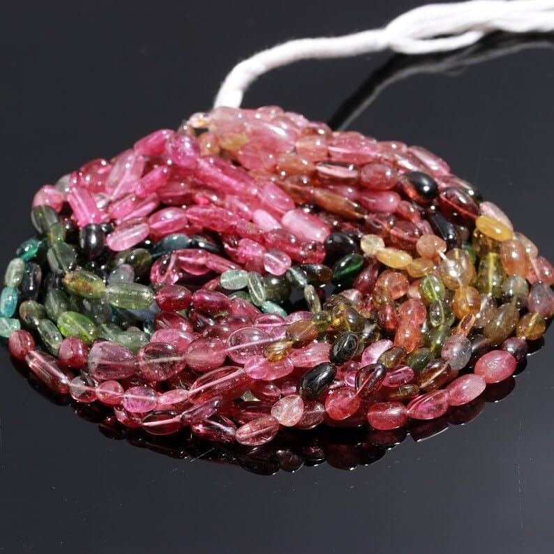 Multi Tourmaline Smooth Nuggets Shape Beads 6 * 8mm Multi Color Tourmaline Watermelon Tourmaline for Jewellery Making