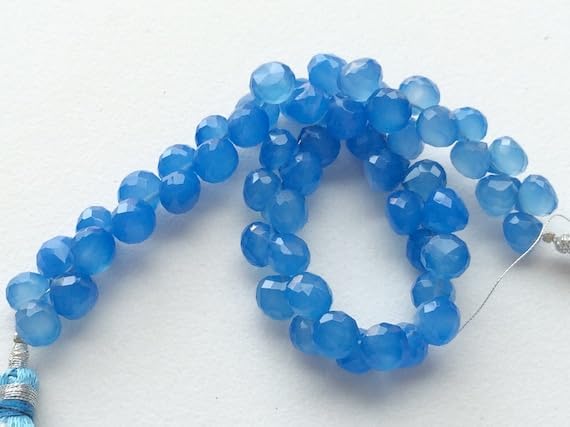 BEADS GEMSTONE 1 Strand Natural Blue Chalceny, Briolette Beads, Blue Onion Beads, Chalceny Beads, Faceted Gemstones, 6-7mm, 8 Inch Code-HIGH-19445