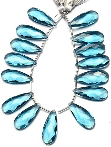 GEMZ 16 inch Strand of Natural Teal Blue Aquamarine Quartz Long pear Shape Faceted Cut Blue Color briollete Beads for DIY Jewelry Making- Earring Necklace Bracelet.