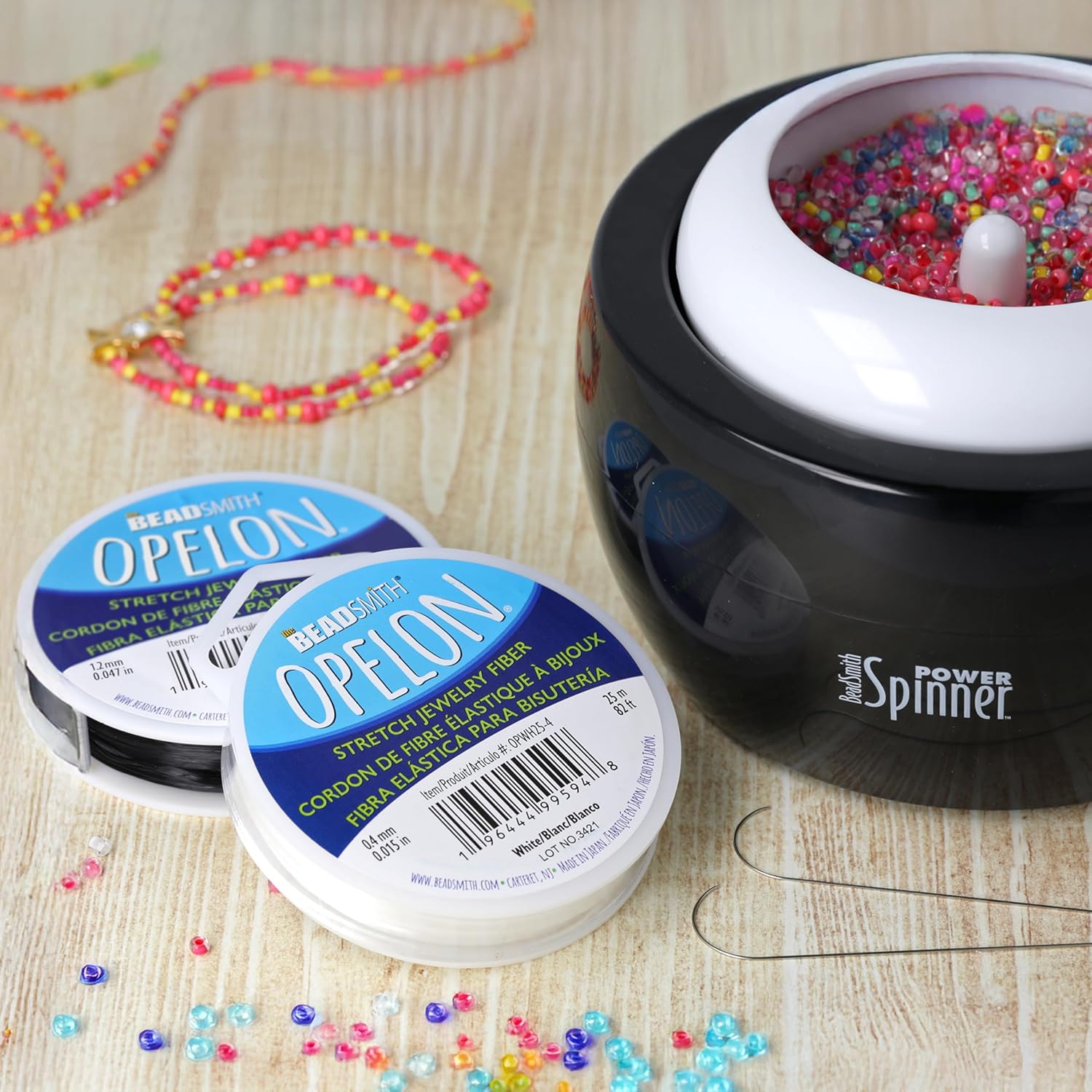 The Beadsmith Opelon Stretch Cord – Elastic Beading Fiber, White, 0.7 mm Diameter, 4400 Meters (14436 ft) Spool