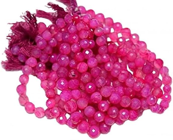 Pink Chalcedony Faceted Round Shape Beads, Gemstone for Jewelry, 7-8mm, 8 Inches lot of 5 Strands Chik-STRD- 92573