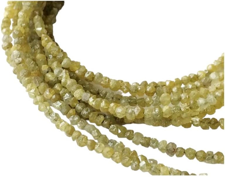 1.5-2mm Yellow Green Rough Diamonds, Yellow Green Raw Diamonds, 16 Inch Natural Yellow Green Rondelle Diamond Beads (4IN To 16IN) - PUSPD24, 1.5-2 MM Approx.