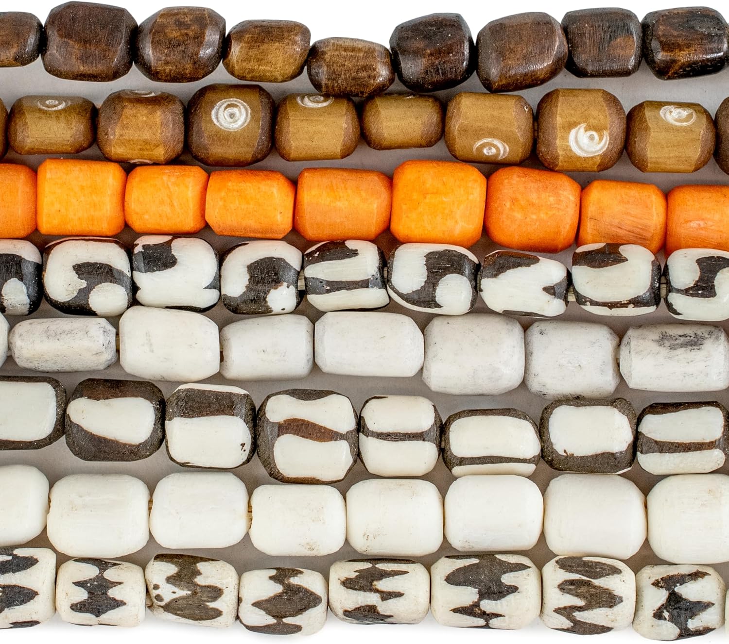 Kenya Batik Bone Beads – 8 Strand Bundle | Handmade African Beads from Recycled Cow Bone | Mixed Shapes & Patterns for Jewelry Making, Crafts, Home Decor | Authentic Fair Trade Beads