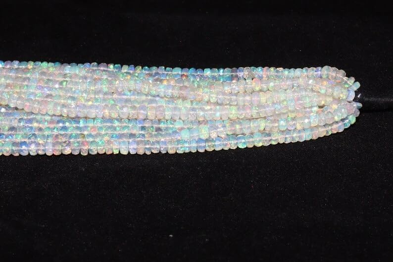 Ethiopian Opal Faceted Rondelle Beads 3-5mm Ethiopian Opal Beads Opal Rondelle Beads Fire Opal Bead Flashy Opal for Making Jwelery