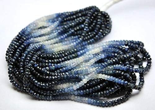13 inch natural beads strand of 4-4.25mm faceted rondelle shaded blue sapphire gemstone beads for DIY jewelry - necklace, bracelet, earring, ring.