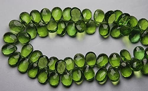 2 x 8 Inch Strand,Parrot Green Quartz Pear Shape Briolette, Size 7X10 mm