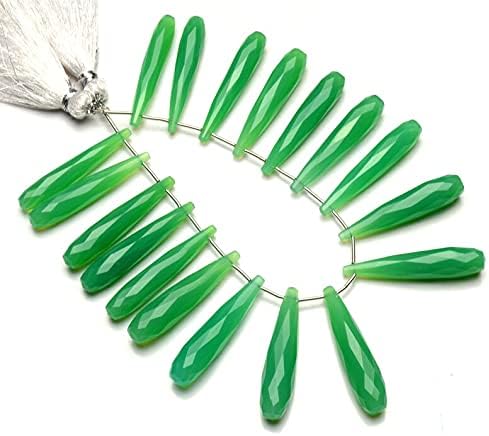 8 inch Strand of Natural Chrysoprase Chalcedony 35x7 mm Teardrop Faceted briolette Beads for DIY Jewelry Making. |BRIO_02439