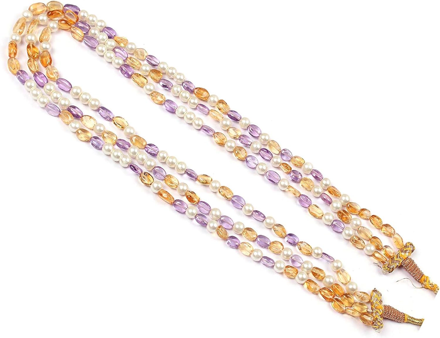 Natural Gemstone cirine Amethyst Plain Oval Shape Beads Necklace for Women | 18 inch Gemstone Necklace|Loose Beads for Jewelry Making | Healing Beads Necklace