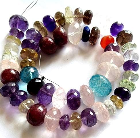 13 inch natural beads strand of 8-13mm faceted rondelle multi gemstone gemstone beads for DIY jewelry - necklace, bracelet, earring, ring.