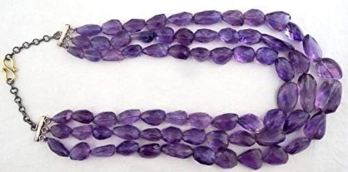 LOVEKUSH LKBEADS Natural Amethyst FACETTED Tumble Beads Necklace 18 INCHES 14-32MM Code-HIGH-46486