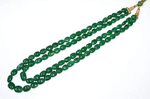 2 Lines Dyed Emerald Smooth Oval Shape Necklace, Dyed Emerald Smooth Oval Beads, Emerald Necklace, 9x10-12.5x15 mm