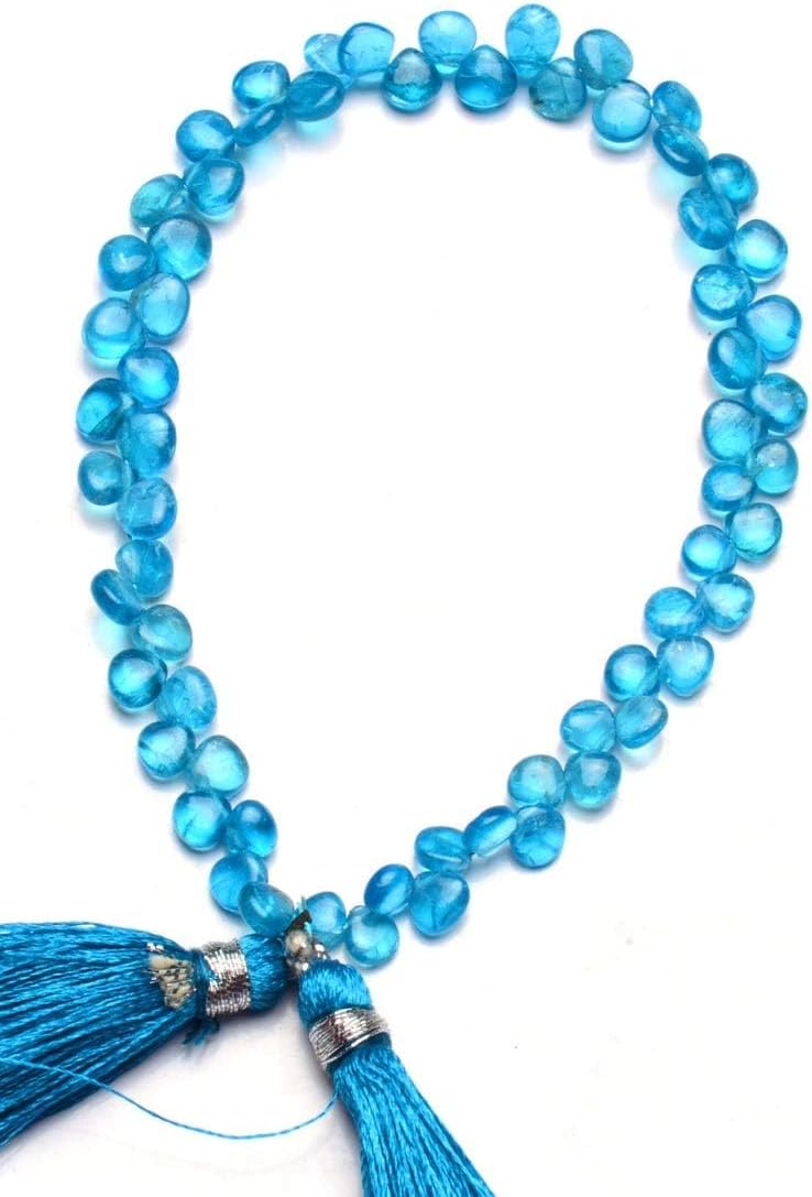 GEMZ 4 inch Strand of Natural neon Blue Apatite Heart Shape Smooth Cut Blue Color briollete Beads for DIY Jewelry Making- Earring Necklace Bracelet.
