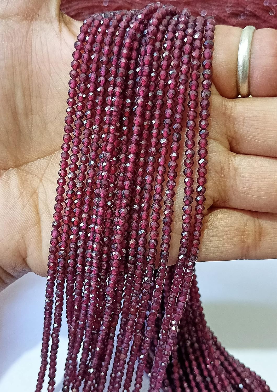 Natural Rhodolite Garnet Faceted Round Beads 3 MM Approx | A Strand of 12 Inch | Beads for DIY Jewelry -Earring, Necklace, Bracelet, Anklet (10)
