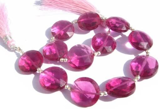 7 Inches Strand. - Extremely Beautful AAA Rubelite Quartz Straight Drilled Faceted Coin Beads Size 14x14mm