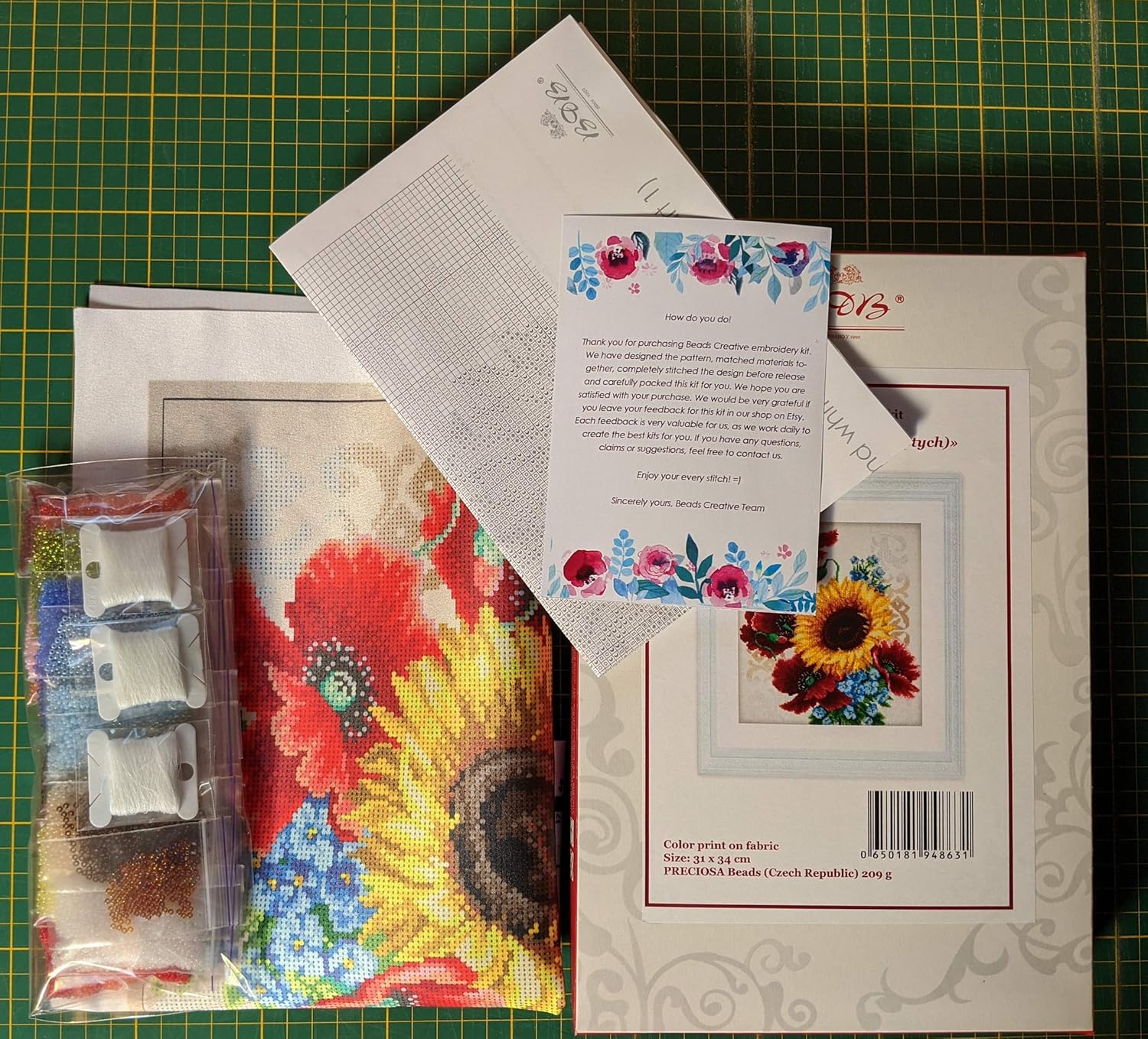 Flowers of The Field; Bead Embroidery kit; Contemporary Embroidery; 100% Glass Seed Beads Preciosa; Needlepoint; Handcraft; Tapestry kit; Needle Arts Decor