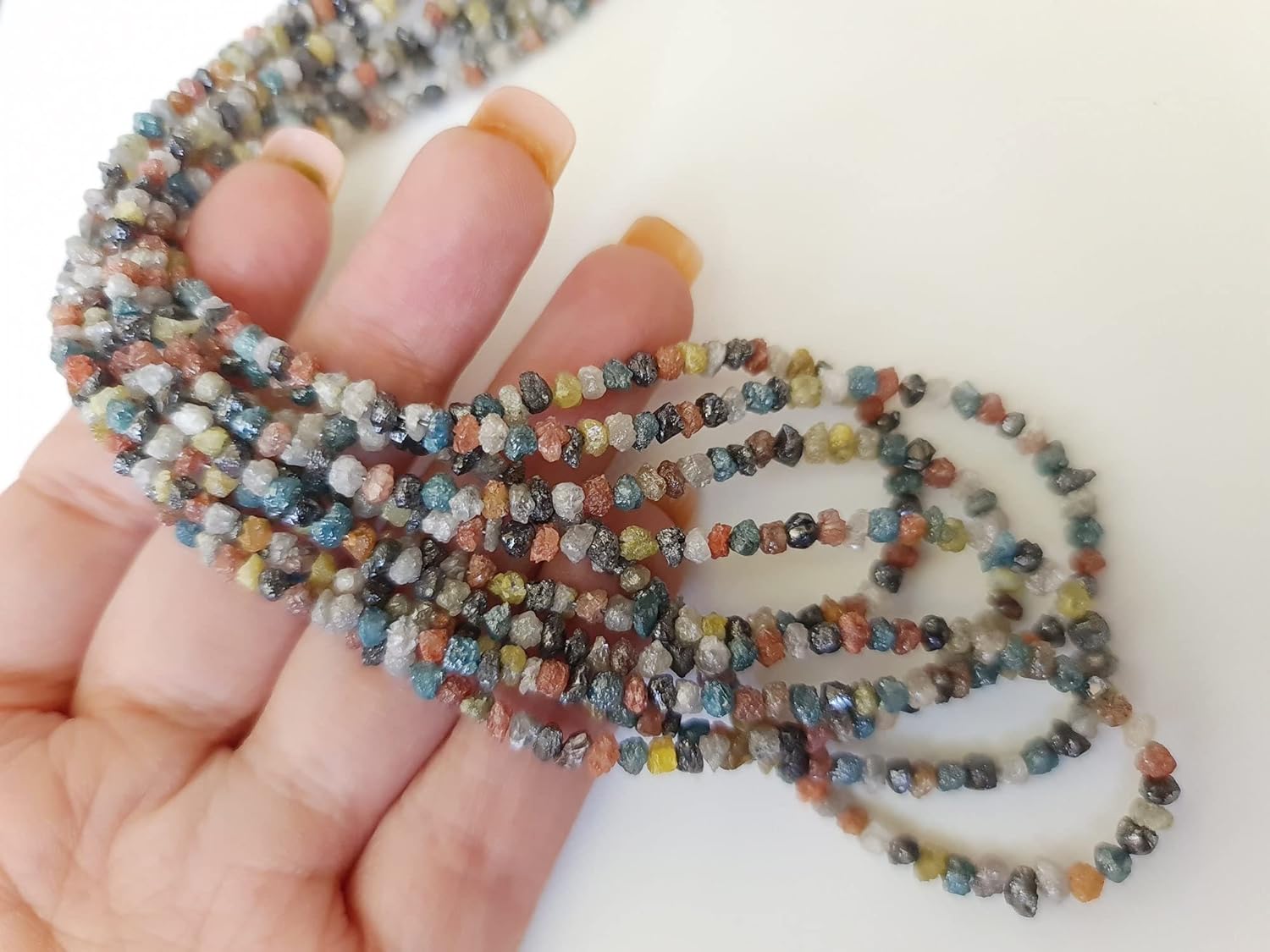 Women's 3-4mm Multi Color Diamond Beads Natural Multi Color Conflict Free Rough/Raw Diamond Uncut Diamond Loose Diamond(8IN to 16IN Option)-PDD281, 3-4mm, 16 in