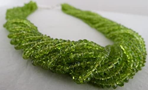 15 Line Natural Peridot Round Button Beads Necklace 22 INCHES 5 MM