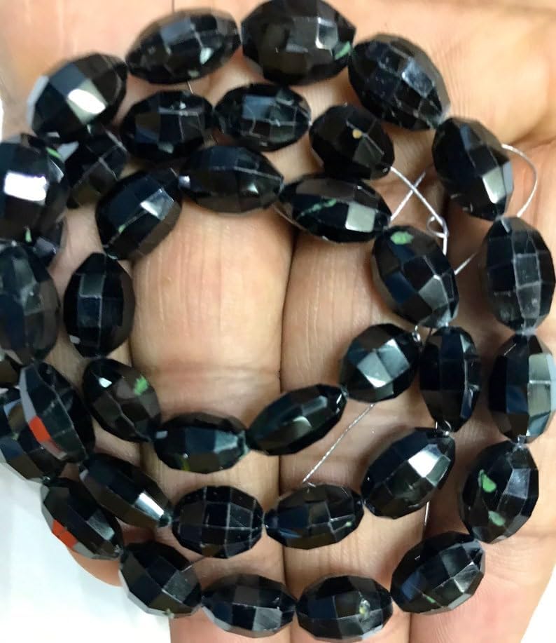 Natural Black Spinal Oval Smooth Beads 8-9 MM 17 inch Long String Jewelry Making Gemstone Beads for Necklace Bracelet