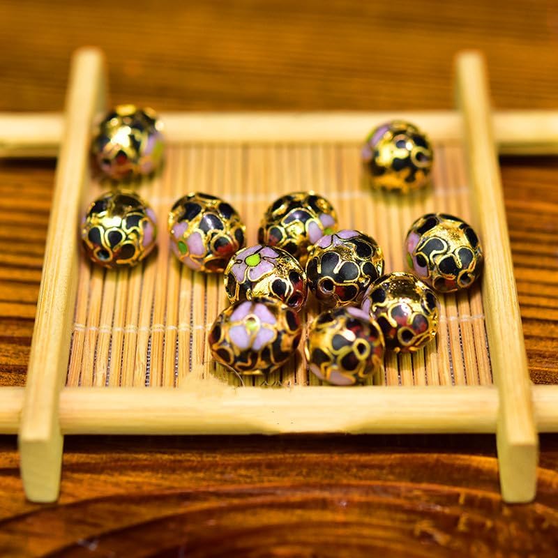 10pcs Multicolor Fine Cloisonne Enamel Oval Gold Beads for Jewelry Making Accessories Traditional Handcrafts Copper tire Part Supplier (Mixed Color (10 pcs))