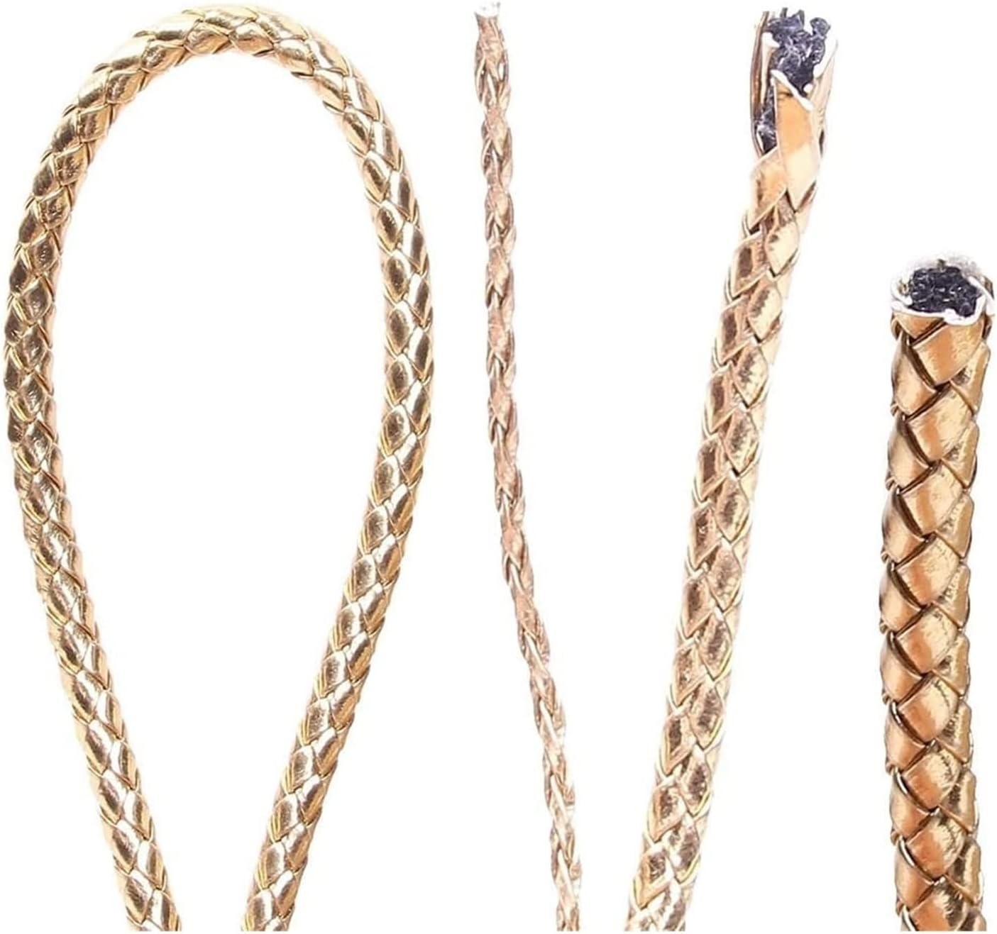 Fold Braided Leather Cord,5m/100m Round Leather Cord String, DIY Necklace Bracelet Making Finding, Gold/Silver Braided PU Rope Jewelry Accessories, 1pcs (Color : Gold, Size : 12mm 100m) ( Color : Gold