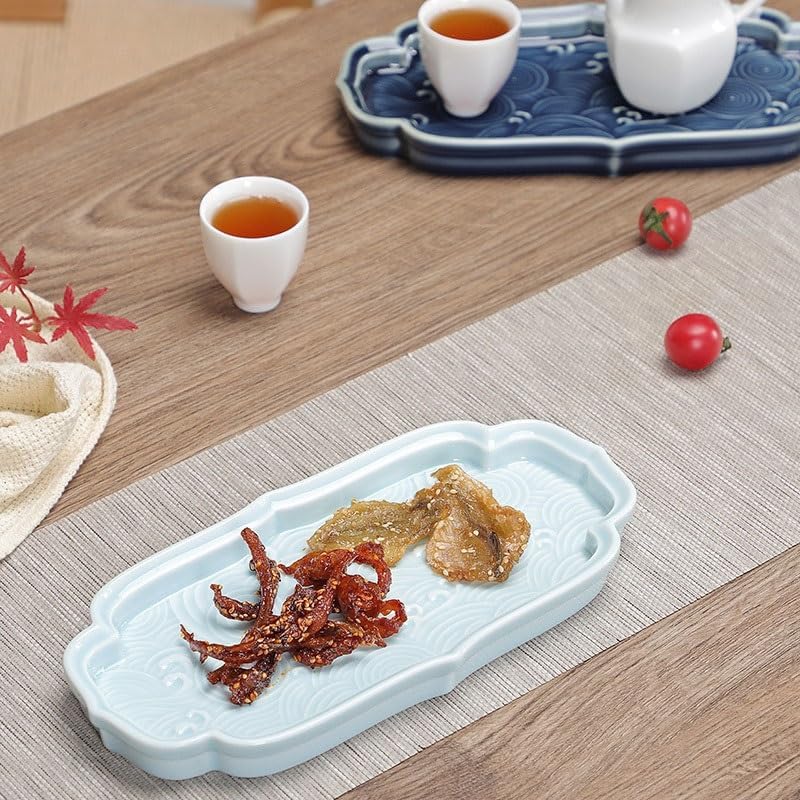 Tray Chinese Xiangyun Ceramic Dessert Tray Afternoon Tea Tray Tea Tray Tea Restaurant Tea Tray Snack Fruit Tray Cake Tray Serving Trays(Black,A)