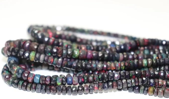 AAA+ Black Opal Faceted Rondelle Beads 4-6.5 mm Black Opal Rondelle Beads Opal Faceted Beads Fire Opal Beads for Making Jwelery