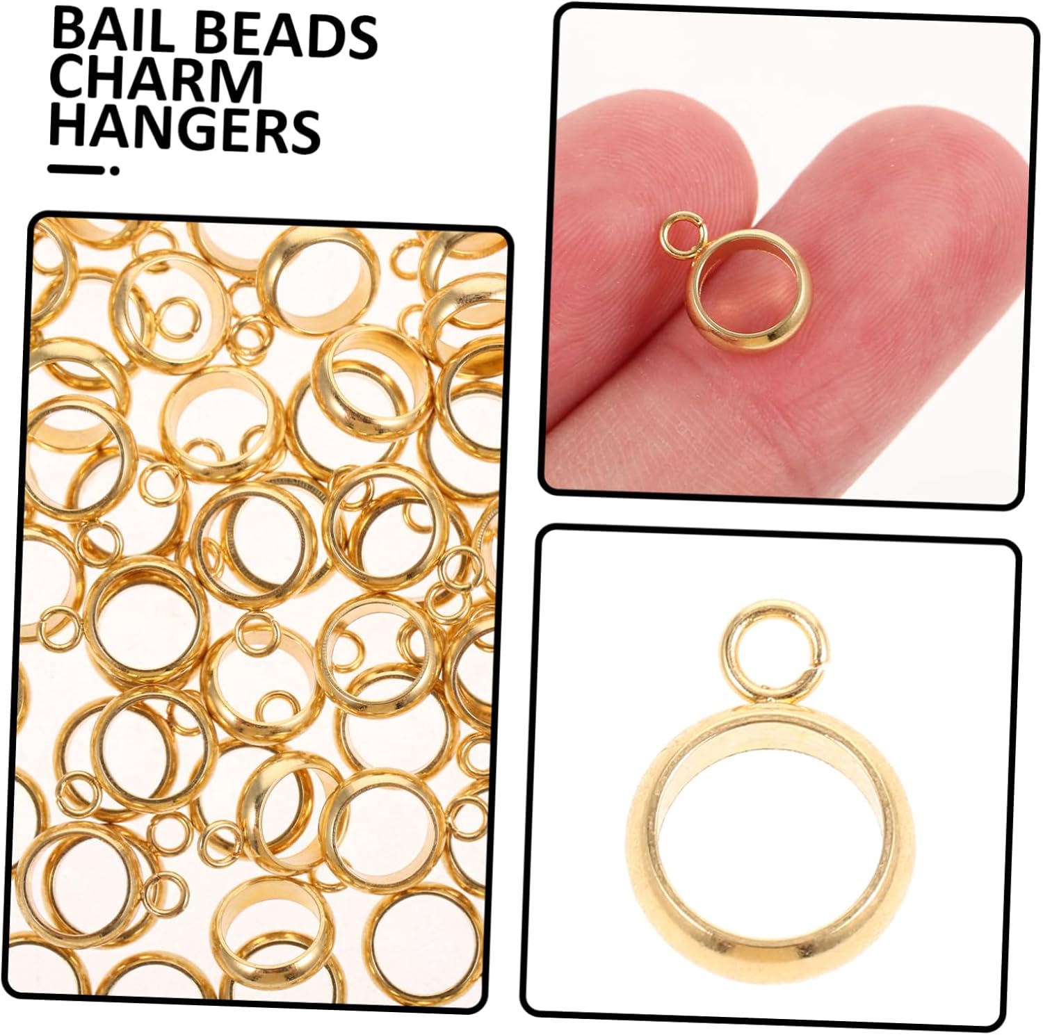 TEHAUX 500pcs Jewelry Making DIY Findings Stainless Steel Ring Bail Beads Charms Holder