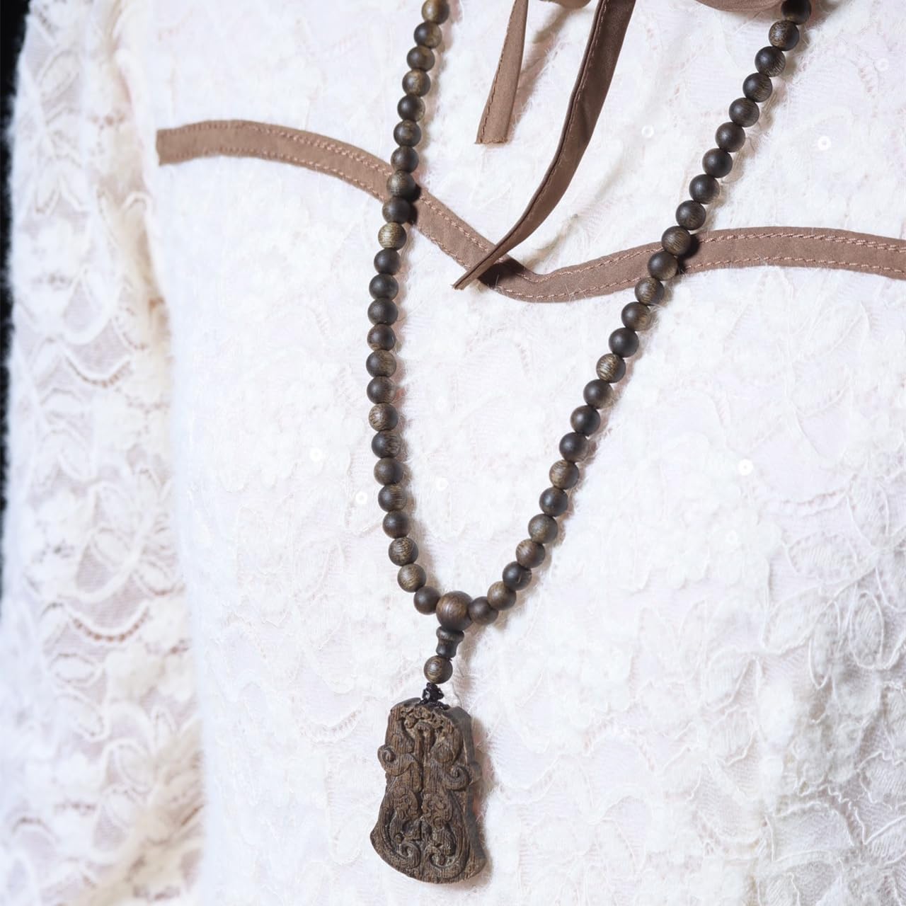 Vietnam Nha Trang White Agarwood Knotted Beads Multi-Circle 7mm*108 Beads Sinking Grade “Chi Hu”