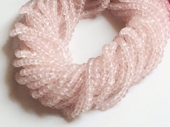 1 Strand Natural Rose Quartz Faceted Rondelles, Rose Quartz Necklace, Pink Rose Quartz, 3-4mm Beads, 14 Inch