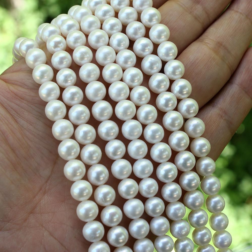 8-9mm 5A Grade Round White Freshwater Pearl Gemstone Beads Strand 15