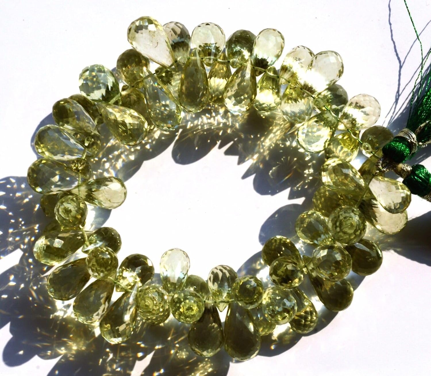 8 inch Strand of Natural Green Amethyst 7x14-8x16mm Teardrop Faceted briolette Beads for DIY Jewelry Making. |BRIO_03742