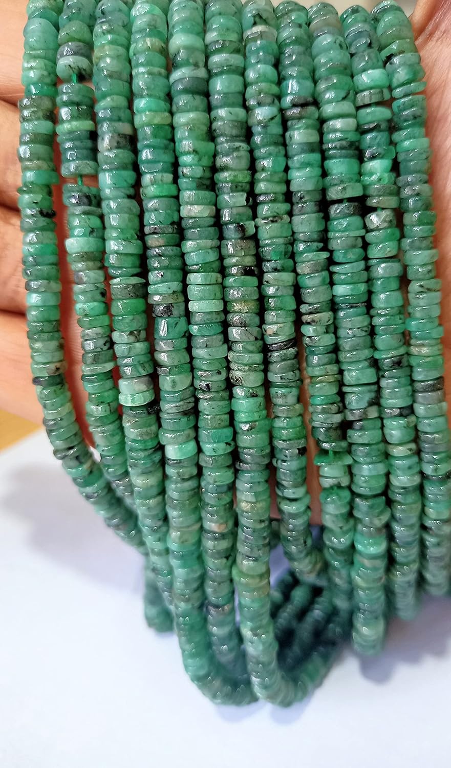 Natural Emerald Wheel Shape Beads -16