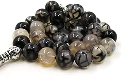 Muslim Men's Bracelet Natural Agate Tasbih Gift Islamic Rosary Misbaha Selected Rosary 33 66 99 Black Transparent Agate Bracelet (Length : 12mm, Metal Color : 99 Beads)
