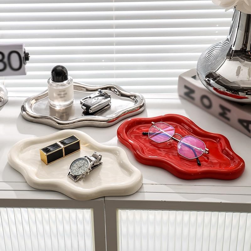 Cafeteria Tray Ceramic Large Cloud Tray Key Jewelry Storage Tray Snack Dessert Tray Aromatherapy Jewelry Storage Tray Serving Trays(D)