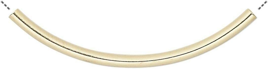 144 Gold Plated Brass 38x2mm Curved Tube Noodle Beads with 1mm Hole