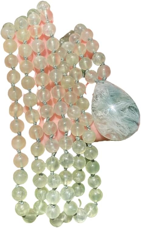 Prehnite and Scolecite in Fluorite Stone Mala Beads, 108 Mala Necklace, Knotted Mala, WWG Necklace, Yoga Jewelry Meditation Beads Spiritual Jewelry Boho Jewelry