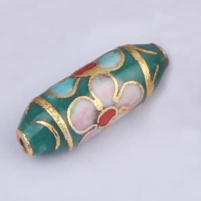 Vintage Polished Cloisonne Filigree Rectangle Beads for Jewelry Making Parts Handcrafts Copper Enamel Accessories DIY Earrings Bracelet Necklace (Green (10 Piece))