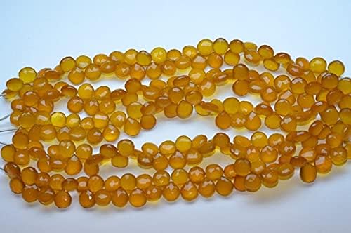 8 Inch-10-11mm-Brandy Yellow Chalcedony Faceted Heart Shape Briolette Beads