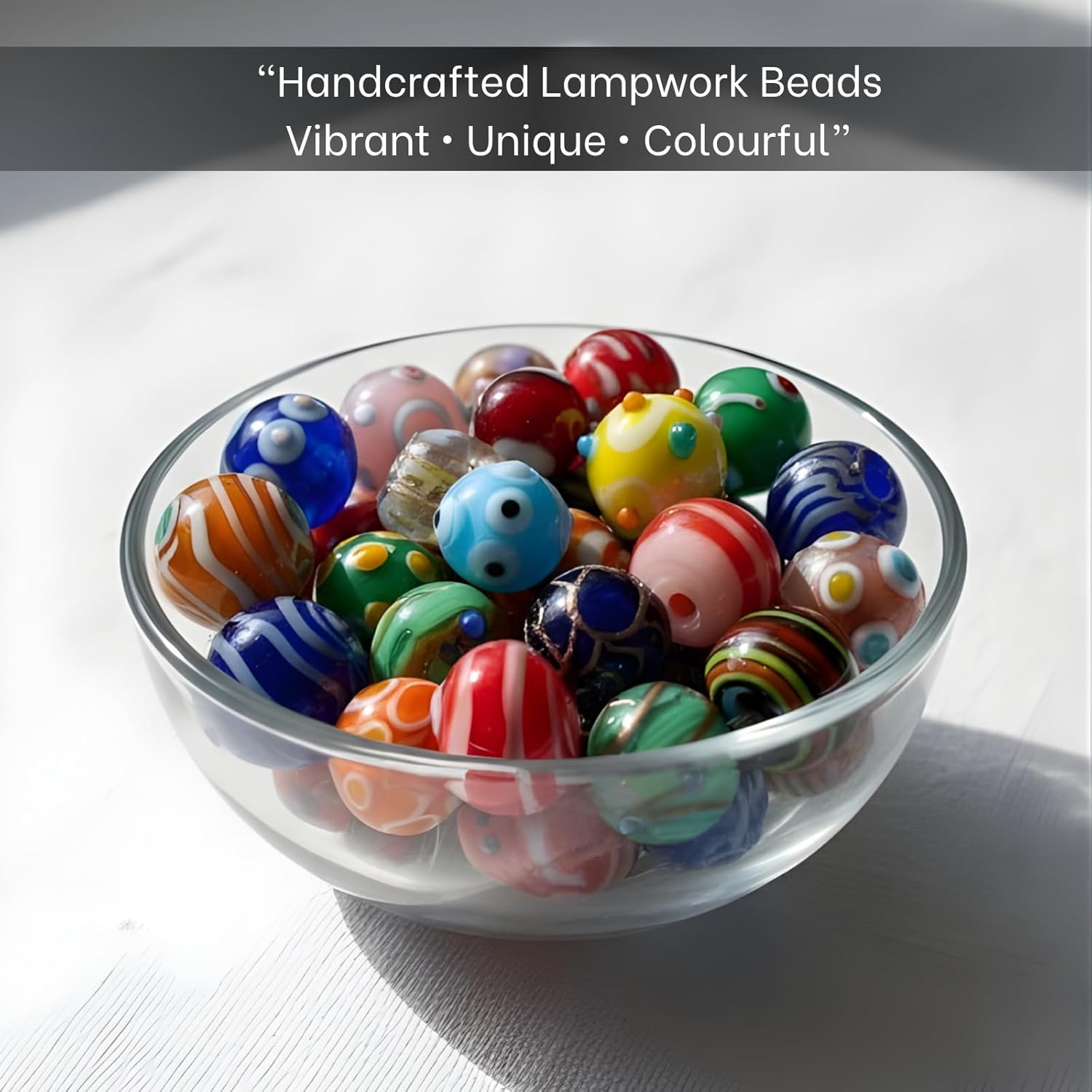 Handcrafted Lampwork Glass Beads | Artistic Mixed-Shape Multicolor Bead Strands for Adult Jewelry Making & Professional Craft Design | 100 Strands of Handmade Glass Beads