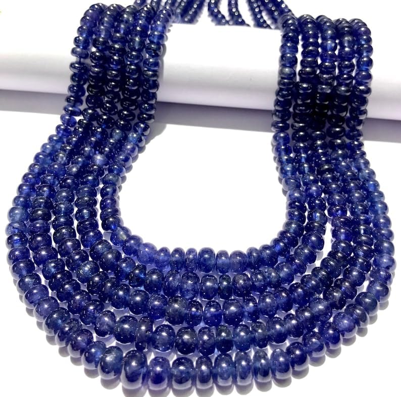Natural BLUE SAPPHIRE roundelle smooth Beads 5.5-7 MM 18 inch long string jewelry making gemstone beads for necklace bracelet