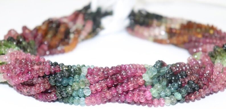 Multi Tourmaline Smooth Carved Rondelle Shape Beads 5 mm Tourmaline Melon Shape Beads Tourmaline Smooth rondelle for Making Jwelery