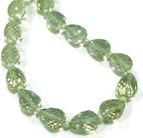 Green Amethyst Micro-Faceted teardrops, Length-drilled. Approx. 6x8.25mm 16 Beads Code-HIGH-57873