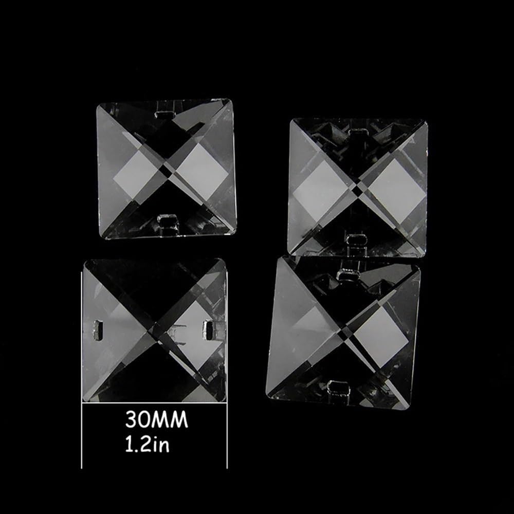 Hanging Crystals Prisms K9 Crystal Square Beads 14mm 16mm 18mm 20mm Square Beads Chandelier Parts for Home Decoration Hangings Crystals for Decoration(30mm Two Holes)
