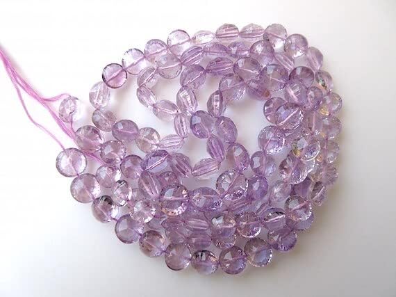 10mm Pink Amethyst Round Concave Cut Beads, Concave Cut Faceted Round Pink Amethyst Beads, 18 Inch Strand