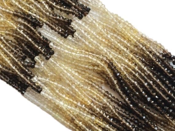 BEADS GEMSTONE 5 Strand Natural Lemon Quartz Beads Shaded Lemon Quartz Micro Faceted Rondelle Beads, Bio Lemon Beads, Lemon Quartz Necklace 3-4mm, 14 Inche Code-HIGH-16546